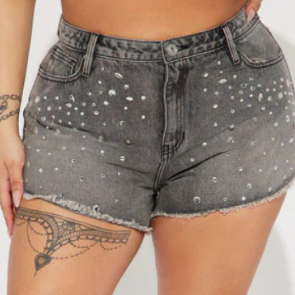 Razzle Dazzle Embellished Cut Off Denim Shorts